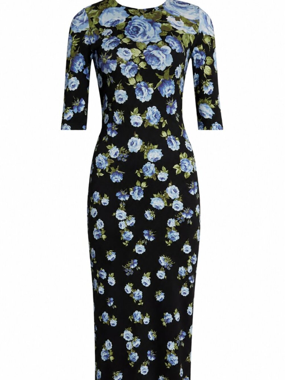 Alice + Olivia Delora Floral Jersey Bodycon Midi Dress Roses Black Size 2 NWT